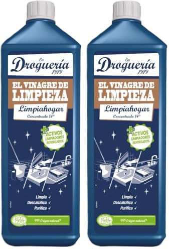LA DROGUERIA - Vinagre de Limpieza Concentrado 14º - 1L (1000ml) - Limpiador Multiusos Antical Ecológico - Desincrustante Natural para Cocinas y Baños (Paquete de 2)