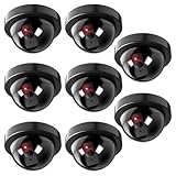 WALI Dummy Fake Security CCTV Dome Camera with Flashing Red LED Light with Security Alert Sticker Decals (SD-8), 8 Packs, Black