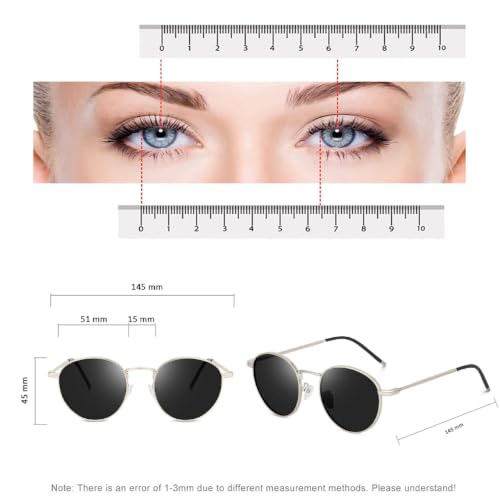 Image of Women's Round Sunglasses, Silver Metal Frame, Black Lens, Retro Style-UV Protected-Pack of 1