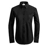 MGWDT Button Down Shirt Women Long Sleeve Blouse Oxford Shirt Classic-Fit Cotton Tops Wrinkle Resistant Medium Black