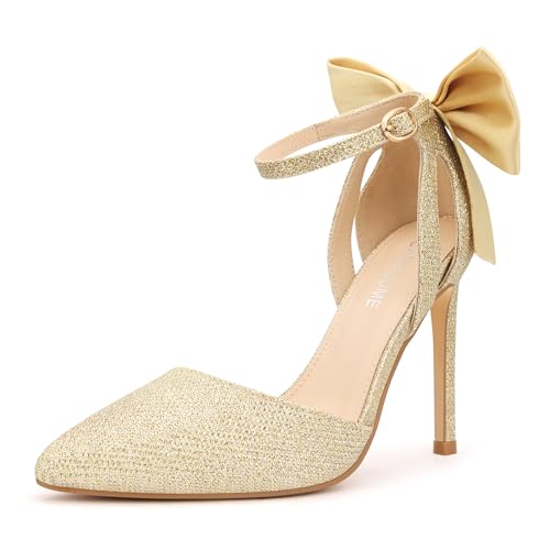 Carcuume Women's Closed Toe Heels Bow Stiletto Heel Sandals Pointed Toe Pumps Wedding Shoes...