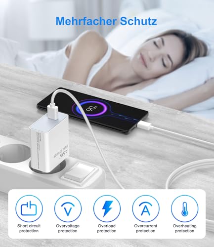 Ładowarka USB 45 W, zasilacz kompatybilny z Xiaomi Redmi Note 14 Pro 5G/13 12 11 10 A5 A3, Poco X7 X5 X4 X3 F7 F5 M7 M6 Turbo Charging do Xiaomi 13 Lite 13T 12T 12 11T 10T z kablem do ładowania 6A