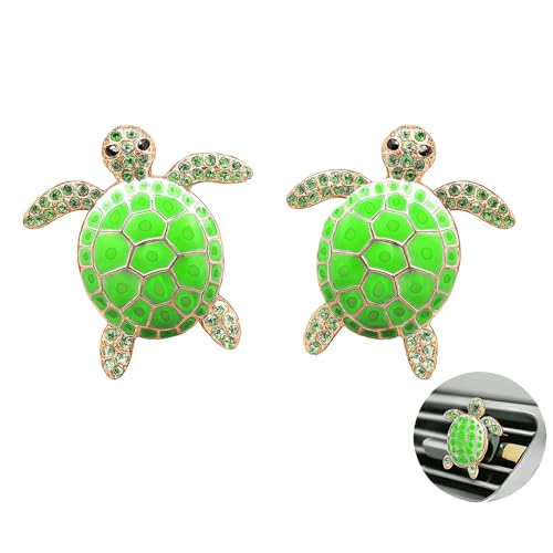 2Pcs Sea Turtle Air Vent Clips, Funny Car Air Freshener Vent Clips Decorations, Cute Sea Turtle Car Interior Accessories Vent Diffuser, Conditioning Outlet Clip for Women Men (Green, Turtle)