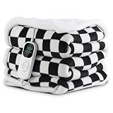 Manta Eléctrica Térmica 180x200cm, Manta Eléctrica Grande Franela y Fleece (negro y blanco)