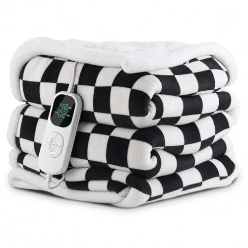 Manta Eléctrica Térmica 180x200cm, Manta Eléctrica Grande Franela y Fleece (negro y blanco)