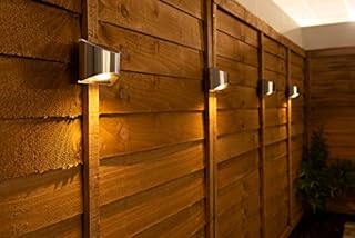FiNeWaY 4pk Solar 4 Bright LED Door Fence Wall Lights Stainless Steel Outdoor Garden Shed Lighting- Weather-Proof IP65, for Patio Yard Garage Stairway Gate Door Light (Warm White)