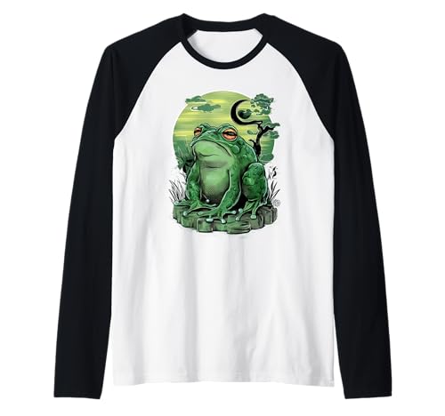 Cool Grumpy Frog Arte Japonés Camiseta Manga Raglan