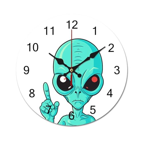 TENGJU Reloj de pared de madera verde alienígena sin tictac, reloj retro para el hogar, oficina, cocina, casa de campo, decoración de 40 x 40 cm