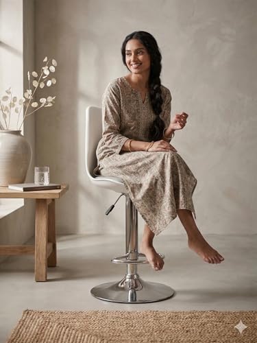 Image of activa Rapid Bar Stool Chair with Height Adjustable Design, Padded Seat & Footrest | Modern Metal Counter Stool for Kitchen, Home, Bar & Cafe Seating | Durable Comfort Chair (White & Grey, Set of 2)