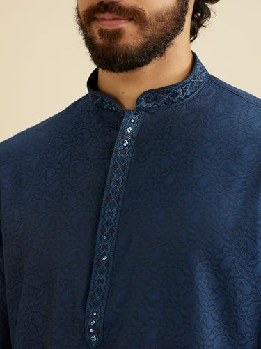 Image of Manyavar Men's Blended Viscose Self Design Kurta Set (2pcs)