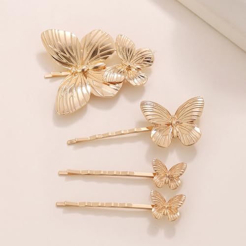 Ynxee YX22020220312HD-1 Pack Of 4 Vintage Gold Butterfly Hairpins Bobby Pin Metal Barrettes Hair Accessories thumb #3