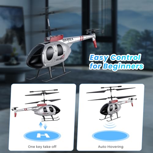 Image of SIMREX RC Helicopter Toy for Kids & Beginners - Altitude Hold, 2 Speeds, Rechargeable with 2 Batteries, Indoor /Outdoor Hands-on Play, Ideal Gift for Boys Girls (Silver)