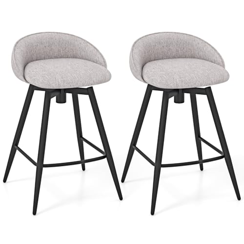 Butacos Giratorios GIANTEX, Juego de 2, Altura de Barra 25", con Reposapiés, Espalda Baja y Estructura de Metal, Tapizados en Tela de Lino para Isla de Cocina, Café y Pub, Gris miniatura 1