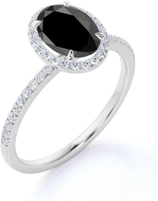 1.0 CT Black Onyx Rings for Women - Oval Cut Black Onyx Engagement Ring with Moissanite 925 Sterling Silver 10K 14K 18K Gold Black Stone Onyx Proposal Ring Size 3-13 (10K)