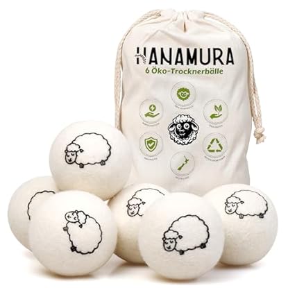 Foto di Hanamura Palline per Asciugatrice – Set da 6 Palline di Lana per Asciugatrice XXL 100% Lana Neozelandese – Palline Asciugatrice Antipiega con Sacchetto