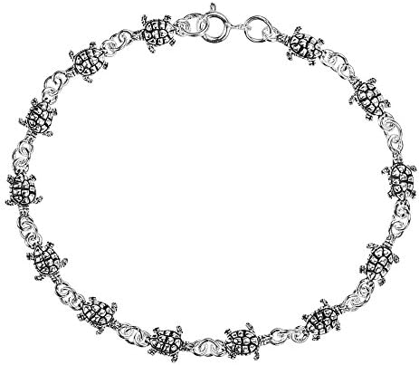 AeraVida Nautical Turtle Link .925 Sterling Silver Bracelet | Ocean Fashion Jewelry | Sea Inspired Accessory | 7.5 inch