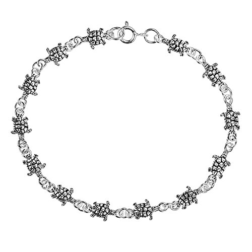 Aeravida Nautical Turtle Link .925 Sterling Silver Bracelet | Ocean Fashion Jewelry | Sea Inspired Accessory | 7.5 Inch #TOP13