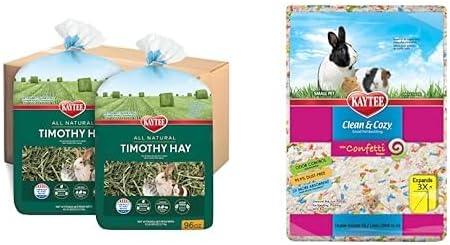 Kaytee All Natural Timothy Hay, 12 lb Clean & Cozy Confetti Bedding, 49.2 Liter Bundle