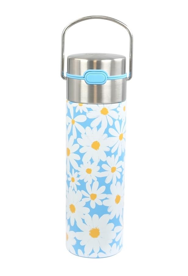 Eigenart LEEZA Daisy Blue doppelwandige Thermo- Trinkflasche aus Edelstahl mit Sportverschluss und Sieb, BPA frei, 500ml, 11026