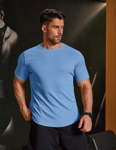 Image of COOFANDY Mens Muscle T Shirts Short Sleeve Slim Fit Tshirts Gym Workout Athletic Crewneck Shirt