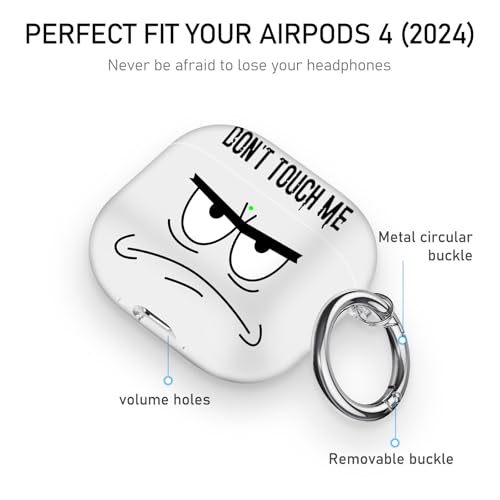 Image of for Apple Airpods 4th Generation Case Covers(2024),Don't Touch Me for Airpods 4 Cover with Keychain /Lanyard Soft Cute Shockproof Cover for Women Men Compatible AirPod 4 Case,White