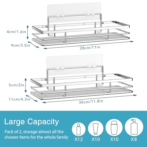 Saffruff Shower Caddy 2Pack No-Drilling Organiser Bathroom Caddy with Adhesive Silver 11.8 x 4.3” - Cosy Home Interiors Saffruff Shower Caddy 2Pack No-Drilling Organiser Bathroom Caddy with Adhesive Silver 11.8 x 4.3” - Image 5
