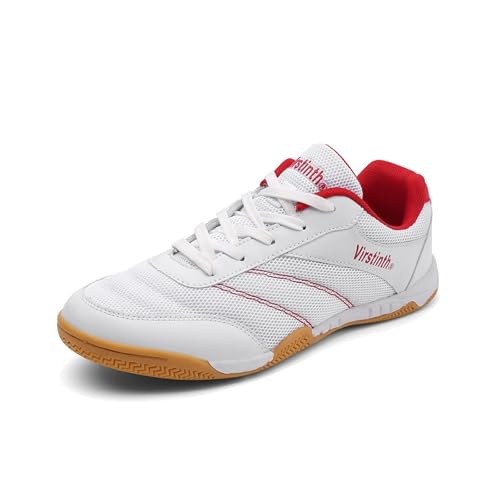 Hixingo - Hixingo Badminton Shoes, Men Womens Tennis Shoes Lightweight Mesh Trainers, 3.5-10.5 UK Cushioned Trainers for Volleyball, Table Tennis, Badminton (White Red,5.5)