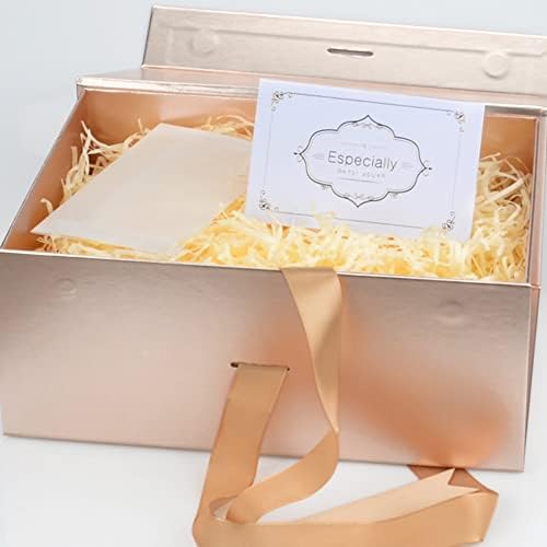 Gift Box Set, Rose Gold Gift Box with Ribbon Deep Gift Box With Magnetic Lids 28x18x12cm Gift Box Shredded Tissue Paper Greeting Cards for Christmas Birthday Wedding Anniversary