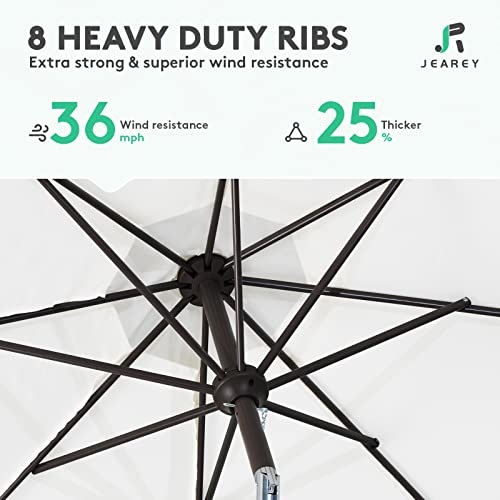 Image of JEAREY 9FT Outdoor Patio Umbrella Outdoor Table Umbrella with Push Button Tilt and Crank, Market Umbrella 8 Sturdy Ribs UV Protection Waterproof for Garden, Deck, Backyard, Pool (Creamy-white)