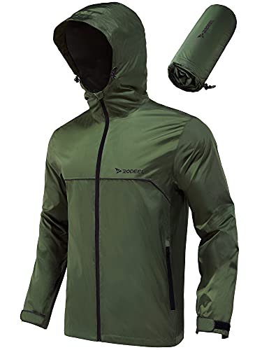 Rodeel Men's Waterproof Rain Lightweight Reusable Hiking Hooded Coat Jacket for Outdoor Activities