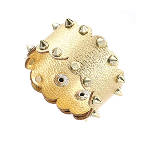 Pingyongchang Unisex Metal Waterproof Leather Bracelet Punk Spike Rivet Cuff Metal Studded Black Wristband Party Jewelry Gifts