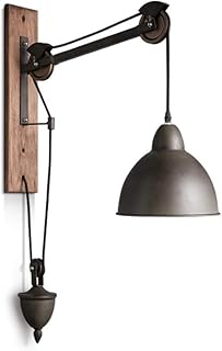 Wall Mounted Light Retro Industrial Metal Sconce Wall Lighting Creative Pulley Vintage Indoor Wall Lamp Wrought Iron Wooden Loft Cafe Bar Wall Light Fixture E27 Edison for Balcony Corridor Readi