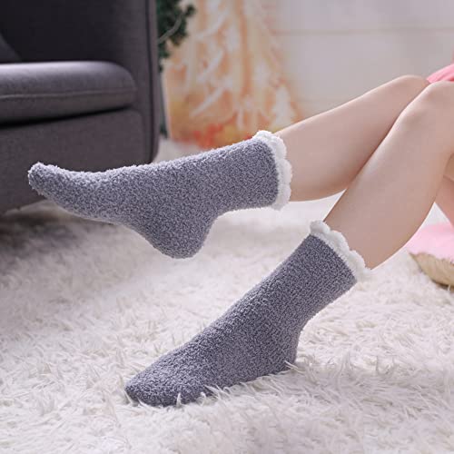 Image of LINEMIN Womens Fuzzy Socks Cozy Fluffy Winter Warm Slipper Socks Microfiber Soft Home Sleeping Socks