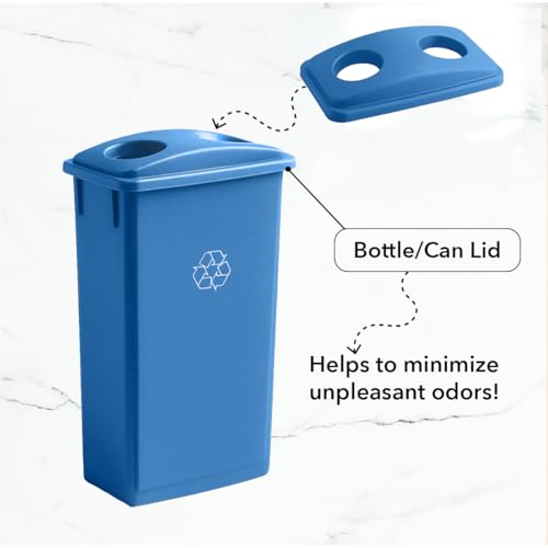 Image of 23 Gallon Slim Rectangular Garbage Can - with Bottle /Can Lid - Blue