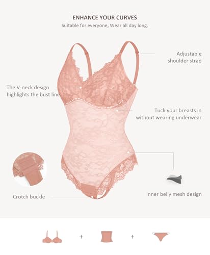 Image of FeelinGirl Shapewear Bodysuits for Women Lace Shapewear Tummy Control V-Neck Sleeveless Bodysuit Tops Jumpsuit