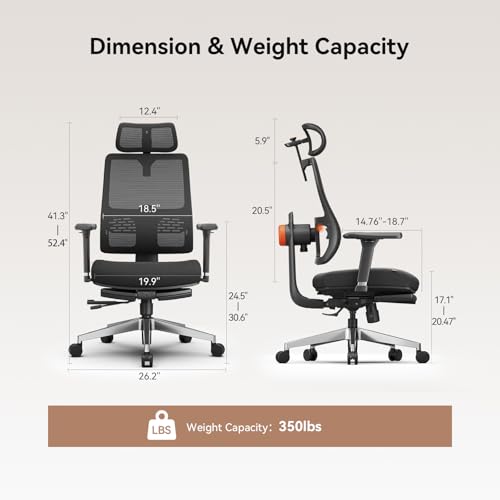 Image of Newtral Mesh Ergonomic Office Chair, Auto Lumbar Support, 5D Headrest, 4D Armrest, Footrest, 136 Recline, Adjustable Seat, 330lbs Heavy Duty Desk Chair for Home Office Gaming