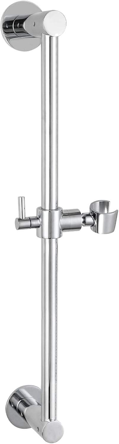 Shower Slide Bar Adjustable Handheld Shower Head Holder Wall Mount - 15inch All-Metal Shower Head Slide Bar Compatible with Bathroom Drill Free Glue Installation - Polished Chrome