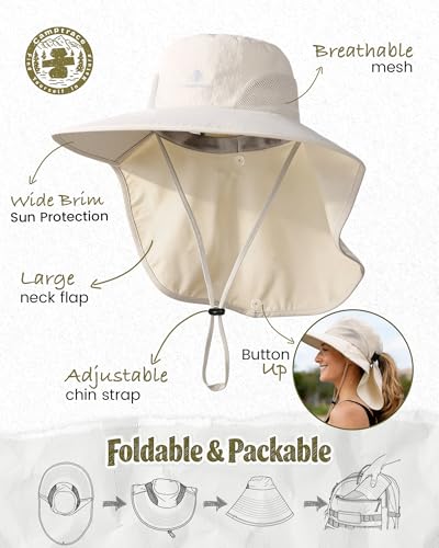 Sun Hats for Women Men UPF 50+ UV Protection Wide Brim Hiking Fishing Hat with Neck Flap - Image 5