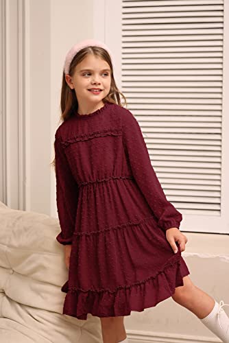 GRACE KARIN Girls Ruffle Tiered Dress Long Sleeve Swiss Dot Flowy A-Line Dress 6-12Y3