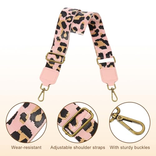 Image of uxcell Wide Shoulder Strap, 5cm Adjustable Purse Strap Replacement Crossbody Strap for Shoulder Bag Wallets, Pink, Bronze Square Mouth Buckle