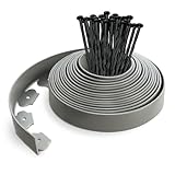 VOUNOT® Bordure de Jardin en Plastique 10 mètres avec 30 Piquets d'ancrage Bordurette de Pelouse Flexible Bordure de Gazon avec piquets Solides Idée de Jardin Hauteur 50mm, Epaisseur 4mm Gris