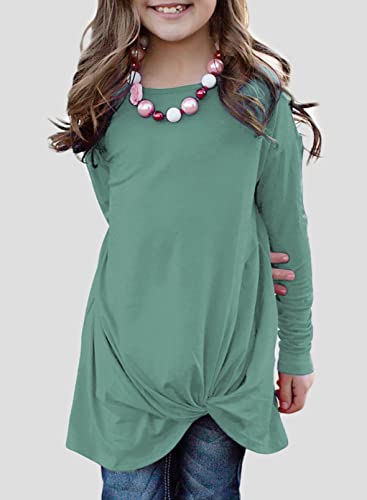 Image of Ecokauer Girls Casual Tunic Tops Knot Front Long Sleeve Loose Soft Blouse T-Shirt Size 4-13
