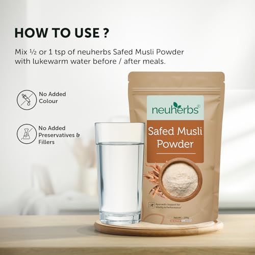 Image of Neuherbs Safed Musli Root Powder 100g | Ayurvedic Herbal Powder for Vitality, Strength & Stamina Support | Safed Musli for Wellness & Daily Energy