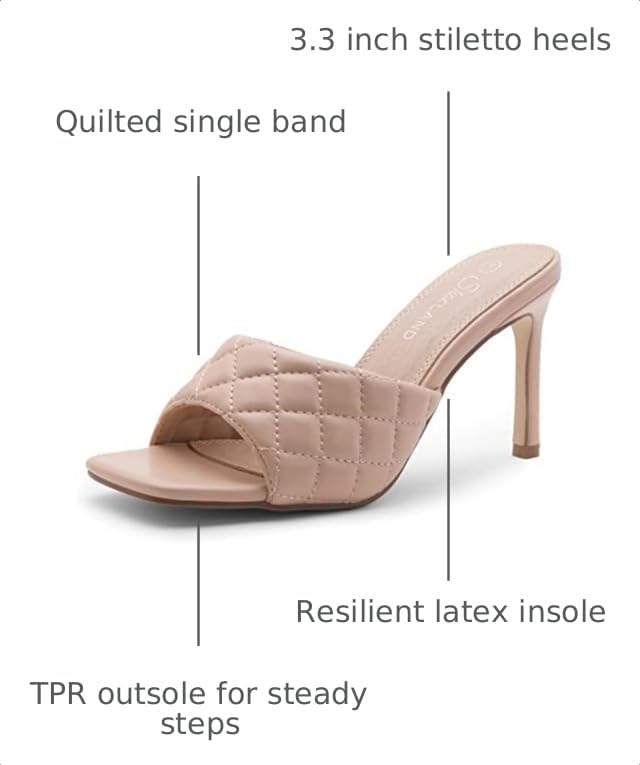 Image of Shoe Land Melrose Women's High Heels Stiletto Heeled Slides, Square Open Toe One Band Slip-On Heeled Mules - Dressy Clear Heeled Sandals for Prom Party Wedding and Vacation