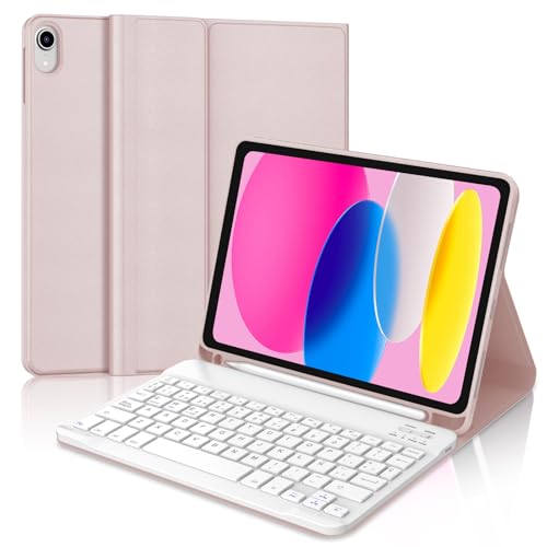 IVEOPPE Teclado iPad 10/11 Generación, Funda Teclado Español Ñ Desmontable Inalámbrico Bluetooth para iPad 10 Generación 2022/11 Generación A16 2025 (10.9/11 Pulgada), Rosa