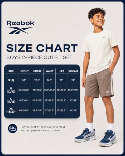 Image of Reebok Boys Active Shorts Set - 2 Piece /3 Piece Athletic Performance Stretch Hoodie Sweatshirt Gym Shorts and Shirts for Boys