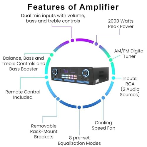 Image of Vaiyer Home Theater Sound System Kit - 2000 W Bluetooth Amplifier w / 4 Qty of 8 inch Frameless Ceiling Speakers 300 W Each, Mic, 200 ft Speaker Wire & Remote for Living Room, Office, Commercial use