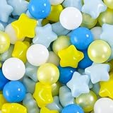 Heopeis 100 Pcs Ball Pit Balls and Stars for Toddlers, Plastic Blue Balls for Ball Pit BPA Free Crush Proof Plastic Toy Balls for Play Tent Pool, Children's Water Toys
