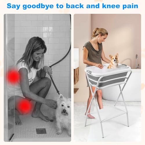 Dog-Bathtub-2-in-1-Foldable-Portable-Dog-Washing-Station-for-Bathing-Showering-and-Grooming-Dog-Bathing-Station-with-Drain-Hole-for-Small-Dogs-Cats-and-Other-Pets-Indoor-and-Outdoor Dog Bathtub 2 in 1 Foldable Portable Dog Washing Station for Bathing Showering and Grooming Dog Bathing Station with Drain Hole for Small Dogs Cats and Other Pets Indoor and Outdoor