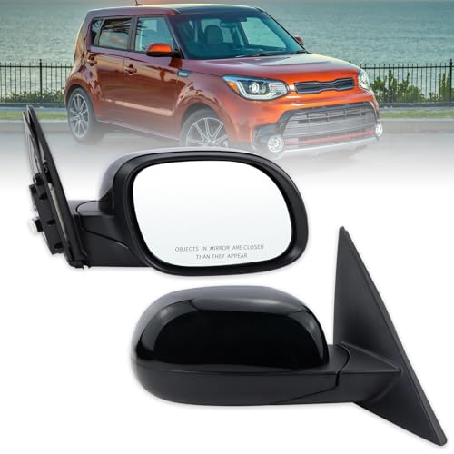 Lqito Right Passenger Side Mirror Compatible With 2014 2015 2016 2017 2018 2019 Kia Soul With Manual Folding Power Glass Black Replace#87620B2500 (3Pins)